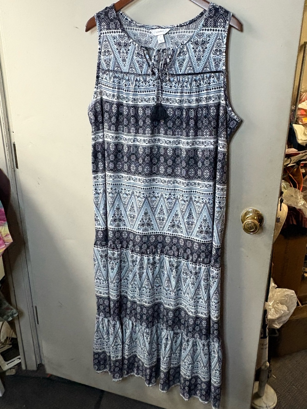 CJ Banks Black, blue and White size 1 X  Sleeveless Tiered Maxi Dress